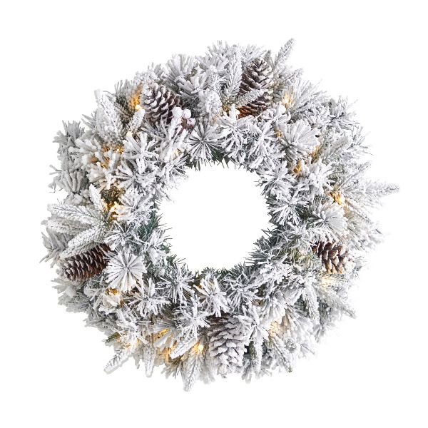 20" Flocked Christmas Wreath with 35 Warm White LED Lights