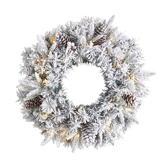 20" Flocked Christmas Wreath with 35 Warm White LED Lights