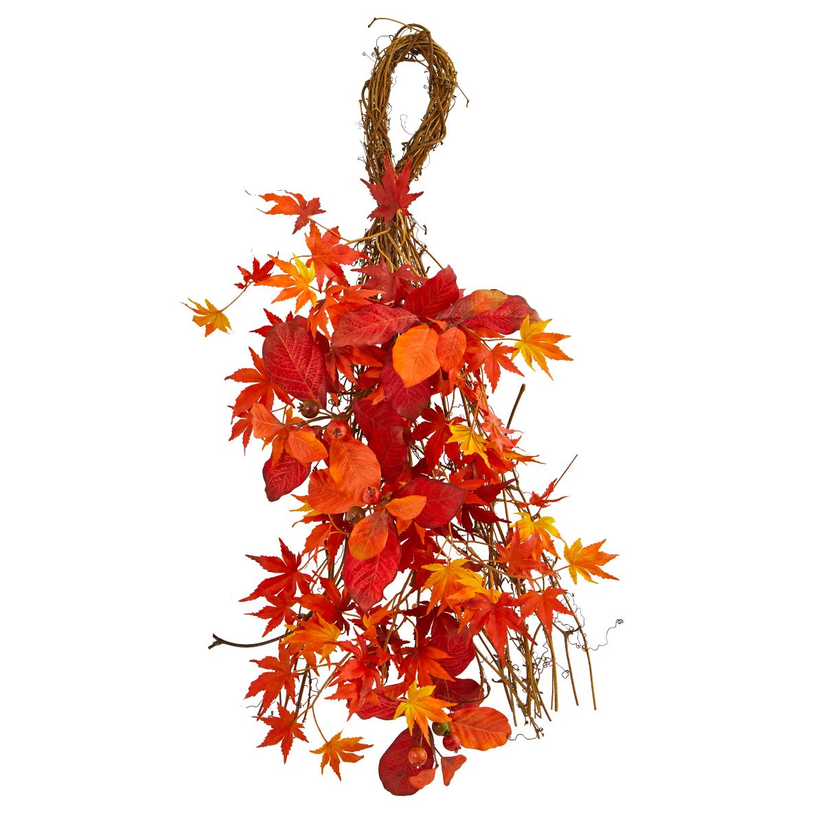 26-Inch Mixed Japanese Maple, Magnolia Leaf, and Berries Artificial Teardrop – Seasonal Home Décor