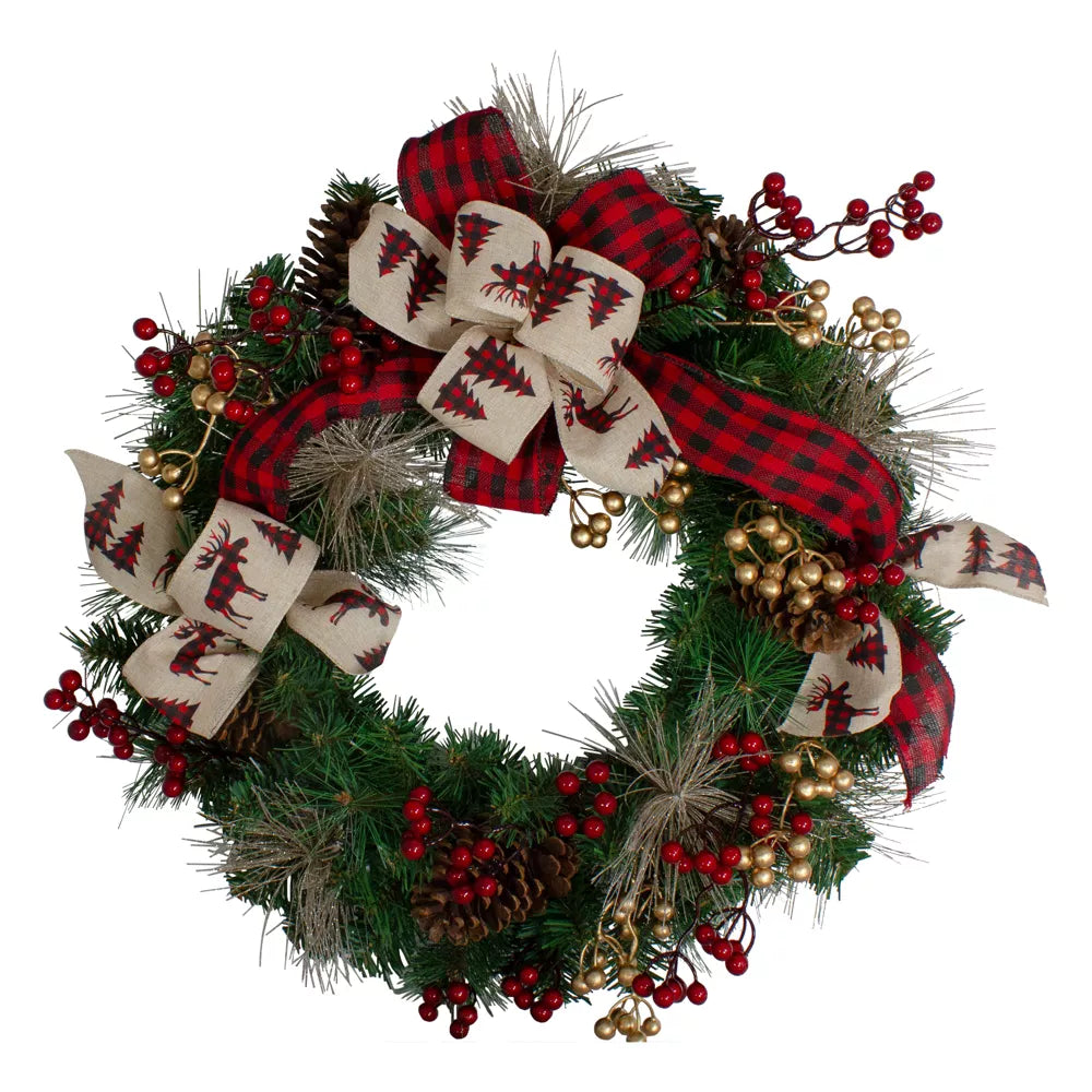 24-Inch Bows and Berries Artificial Christmas Wreath - Unlit