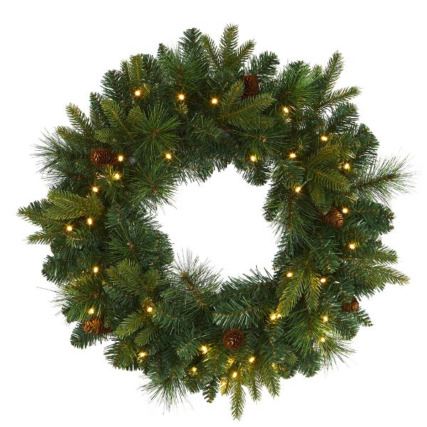 24" Mixed Pine Artificial Christmas Wreath with Clear LED Lights