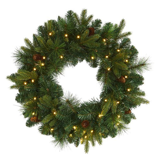 24" Mixed Pine Artificial Christmas Wreath with Clear LED Lights