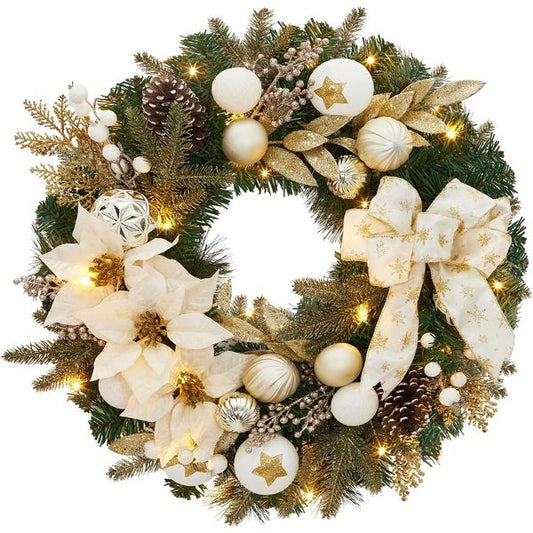 24" Pre-Lit Christmas Flower Wreath – Indoor/Outdoor Decor