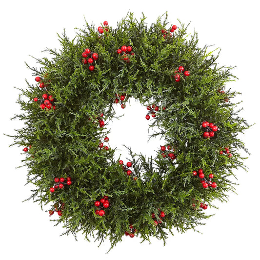 20 Inch Cedar Berry Artificial Wreath – Seasonal Home Décor