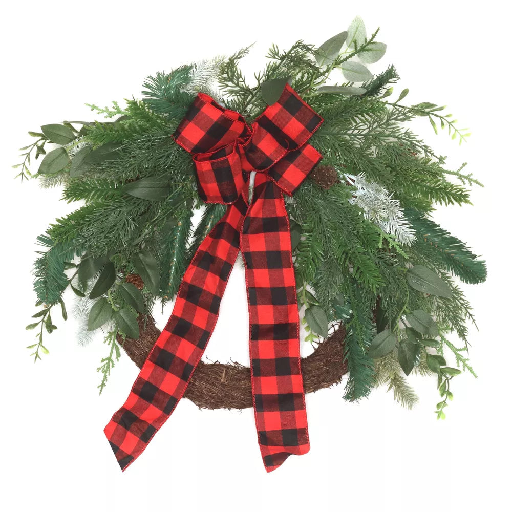 22 Inch Mixed Pine and Bow Artificial Christmas Wreath