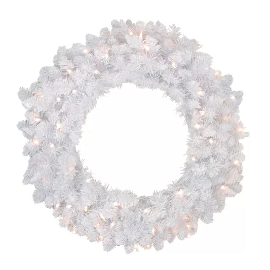 24 Inch Prelit Flocked Snow White Artificial Christmas Wreath Clear Lights