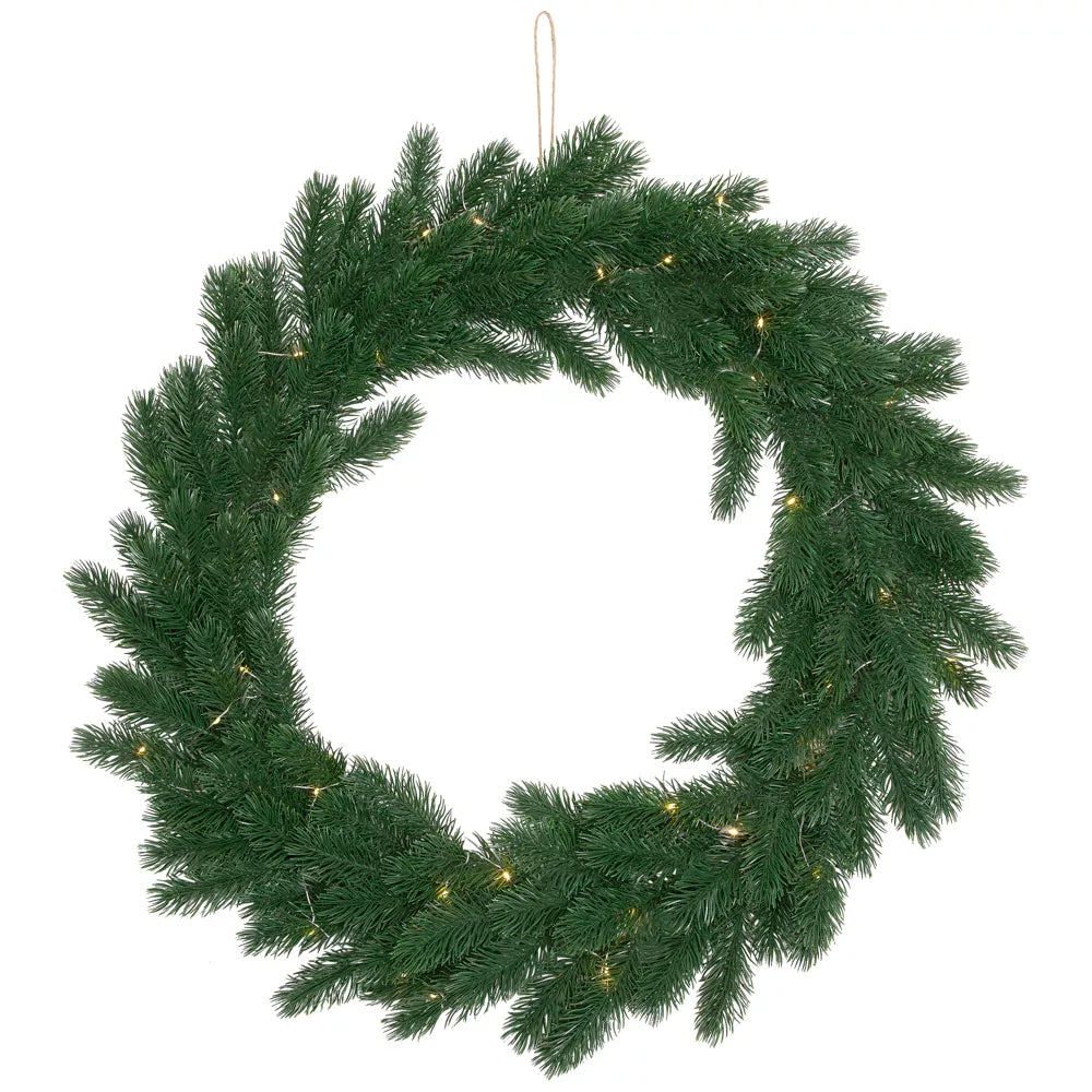 24-Inch Pre-Lit Battery Operated Lush Pine Artificial Christmas Wreath – Clear Lights