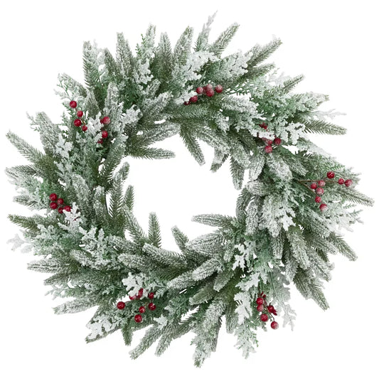 24 Inch Real Touch Flocked Wind River Fir with Berries Artificial Christmas Wreath Unlit