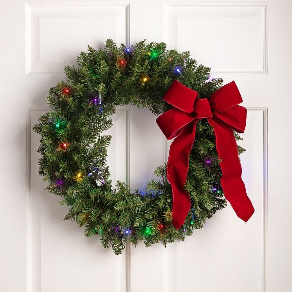 Northlight 24" Northern Pine Artificial Christmas Wreath with Multi LED Lights – Pre-Lit Holiday Decoration