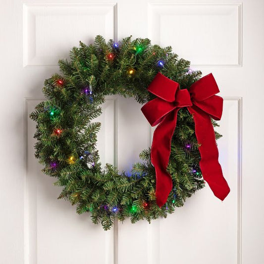 Northlight 24" Northern Pine Artificial Christmas Wreath with Multi LED Lights – Pre-Lit Holiday Decoration