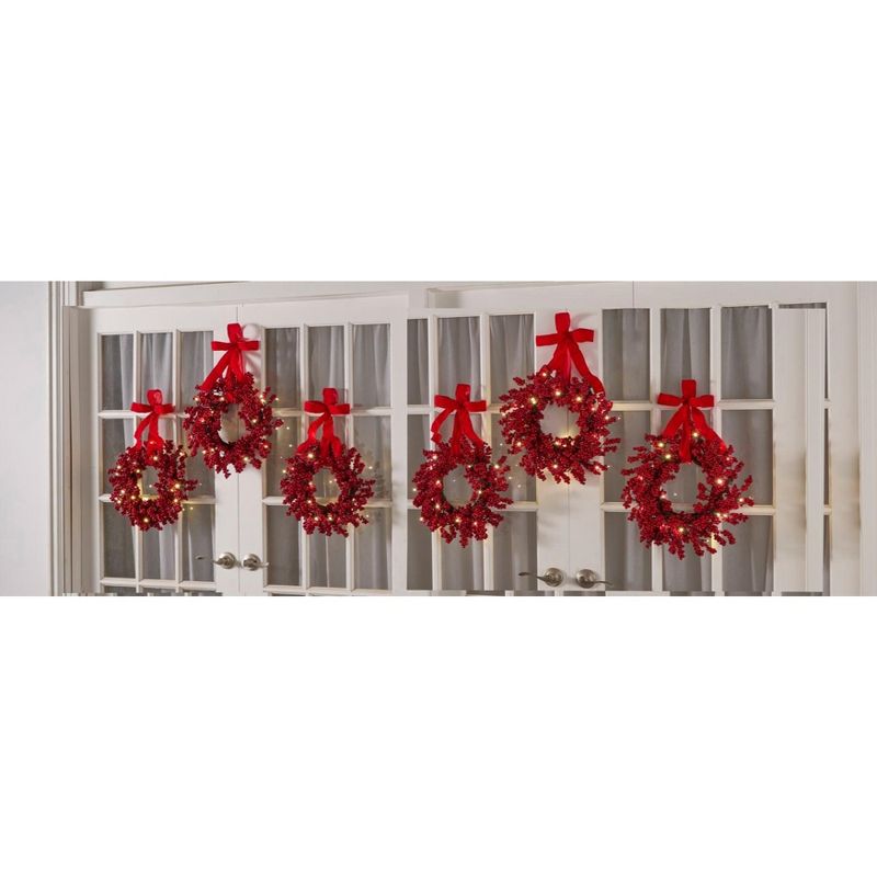 16" Red Berry Mini Wreaths with LED Lights – Set of 6