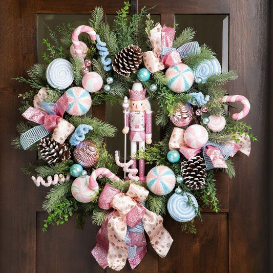 24” Pastel Nutcracker & Candy Ornament Christmas Wreath