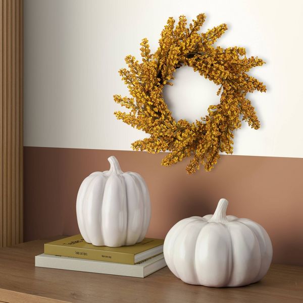 Goldenrod Fall Mini Wreath – 10 Inch Artificial Autumn Door or Wall Decoration