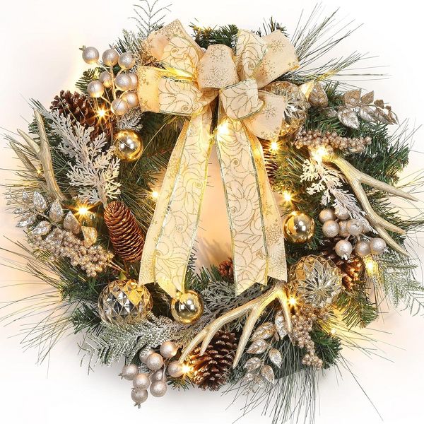 24" Pre-Lit Christmas Wreath with Ball Ornaments