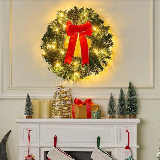 3 Pcs 19 Inch Prelit Christmas Wreath Battery Operated LED Holiday Decoration