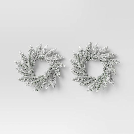 2-Pack Mini Flocked Christmas Wreaths Small Snowy Holiday Decor Set
