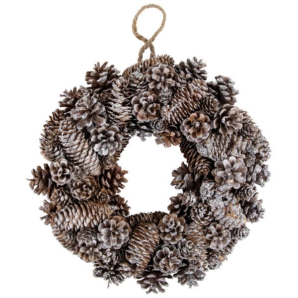 13.5" Frosted Pinecone Christmas Wreath Unlit Holiday Door or Wall Decor