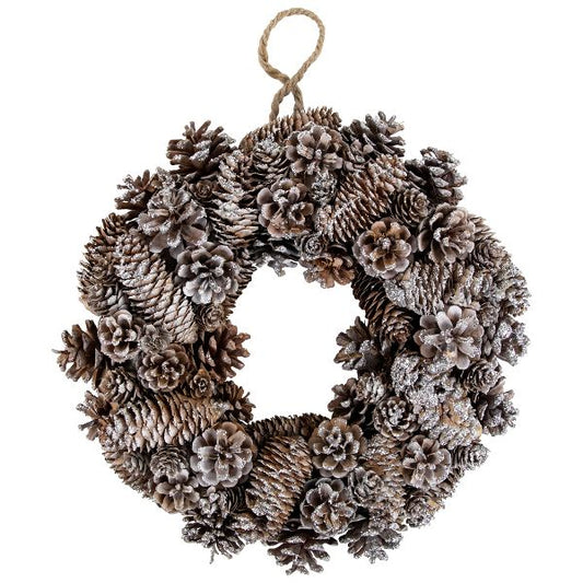 13.5" Frosted Pinecone Christmas Wreath Unlit Holiday Door or Wall Decor