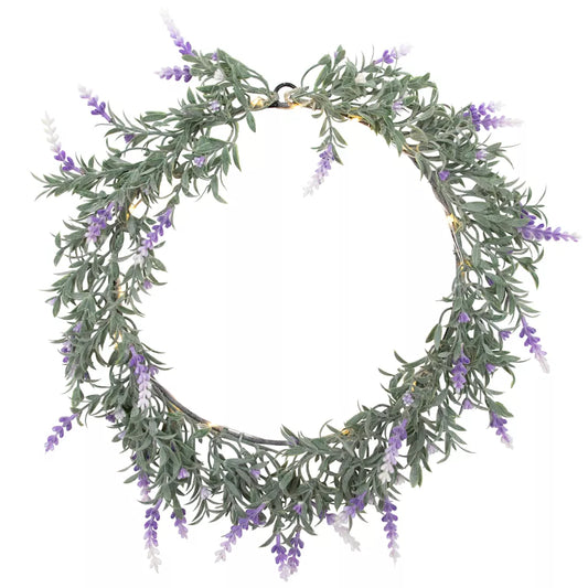 Prelit Ombre Lavender Artificial Spring Wreath 16 Inch White LED