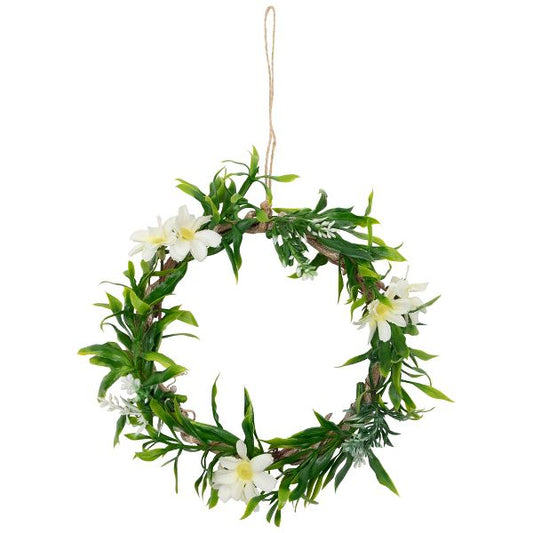 7" White Mini Spring Wreath Unlit Floral and Foliage Door or Wall Accent