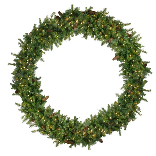 6 Foot Pre Lit Red Pine Artificial Christmas Wreath with Warm White Lights
