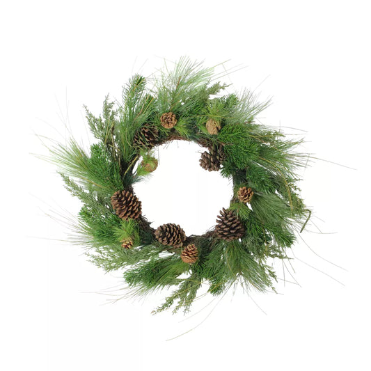 24 Inch Mixed Pine and Pinecone Artificial Christmas Wreath Unlit