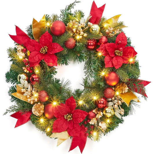 24-Inch Real Touch Wind River Fir Artificial Christmas Wreath with Glittered Pinecones – Unlit