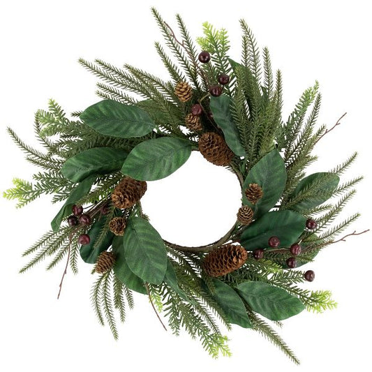 Mixed Foliage Berries 20 Inch Artificial Christmas Holiday Wreath