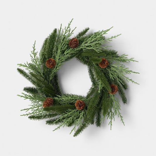Mini Mixed Green Christmas Wreath Compact Holiday Decor Accent