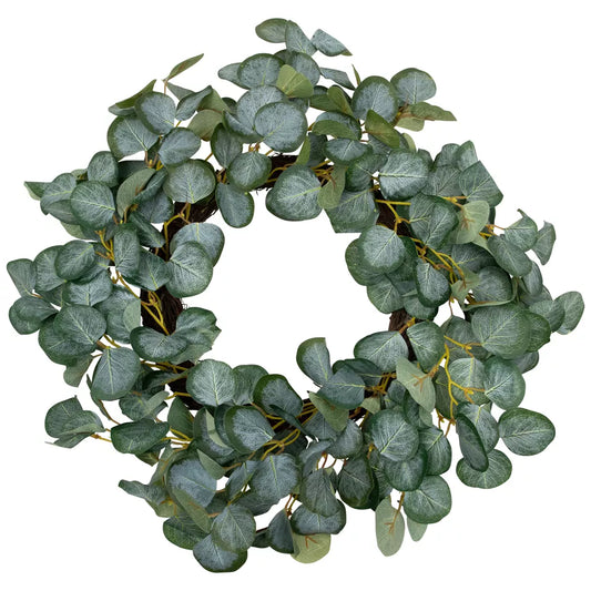 20 Inch Eucalyptus Leaves Artificial Spring Wreath – Botanical Home Décor