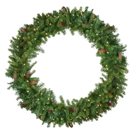 Pre-Lit Red Pine Artificial Christmas Wreath with Warm White LED Lights – 48-Inch Holiday Decoration