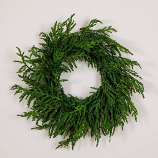 Nearly Natural 24" Artificial Real Touch Norfolk Island Pine Wreath with Natural Look