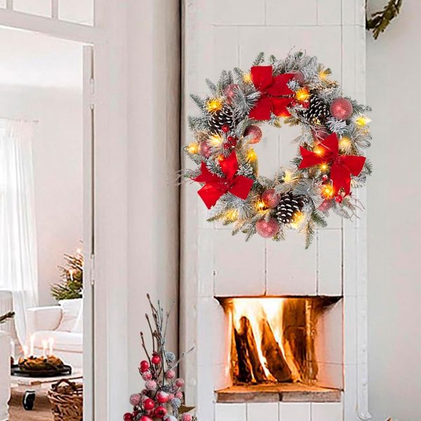 24" Red Pre-Lit Christmas Wreath with 30 LED Lights