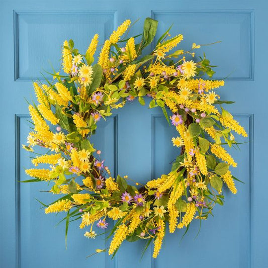 Northlight Daisy and Berry Floral Spring Wreath Yellow and Purple 25"
