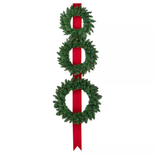 Pre-Lit Wreath Trio 6.5 Foot Clear LED
