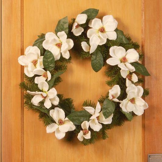 24 Inch Spruce Magnolia Artificial Spring Wreath for Indoor and Outdoor Decor