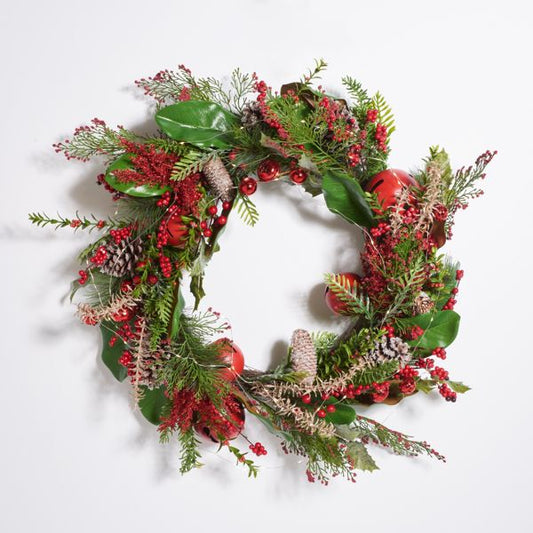 30" Myrtle LED Wreath with Red Bells for Holiday Décor