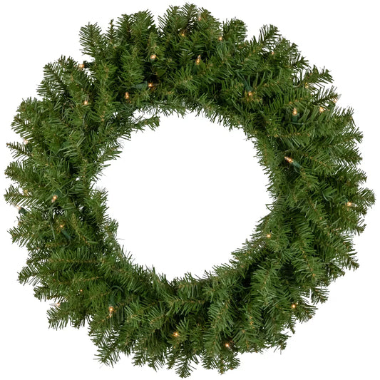 24 Inch Pre-Lit Rockwood Pine Artificial Christmas Wreath Clear Lights