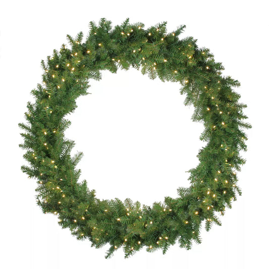 48 Inch Pre Lit Northern Pine Artificial Christmas Wreath with Warm White Lights