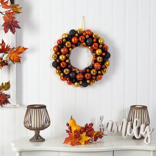 19" Halloween Jack-o'-Lantern Wreath – Shatterproof Decor