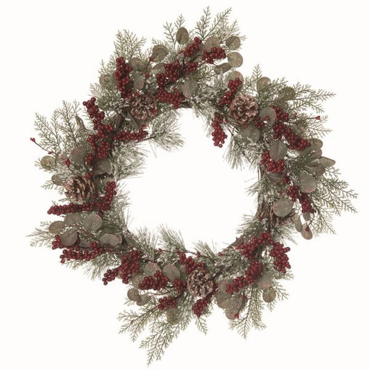 24" Multicolor Eucalyptus Berry Wreath – Holiday Decor