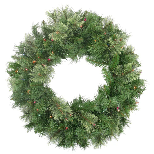 24 Inch Pre-Lit Mixed Cashmere Pine Artificial Christmas Wreath with Multi-Color Lights
