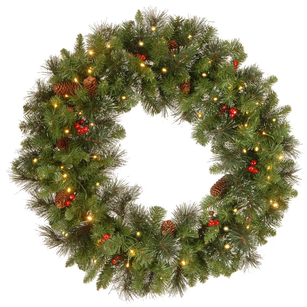 30 Inch Pre Lit Crestwood Spruce Artificial Christmas Wreath with Clear Twinkly Lights