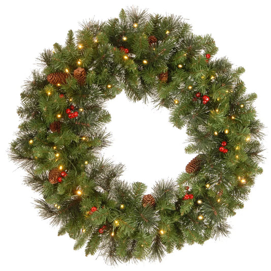 30 Inch Pre Lit Crestwood Spruce Artificial Christmas Wreath with Clear Twinkly Lights