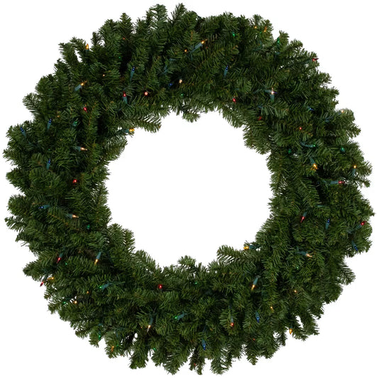 Pre-Lit Canadian Pine Christmas Wreath 36 Inch Multi Lights Artificial Holiday Decoration