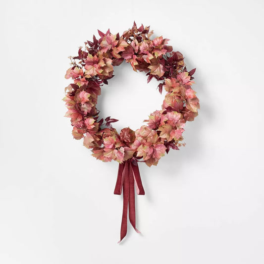 30 Inch XL Mixed Leaf Artificial Wreath Red
