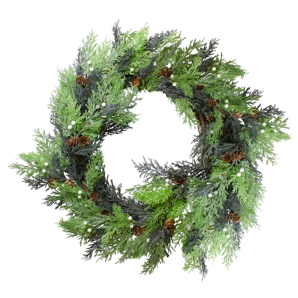 24 Inch Berry Cedar and Pinecone Artificial Christmas Wreath Unlit