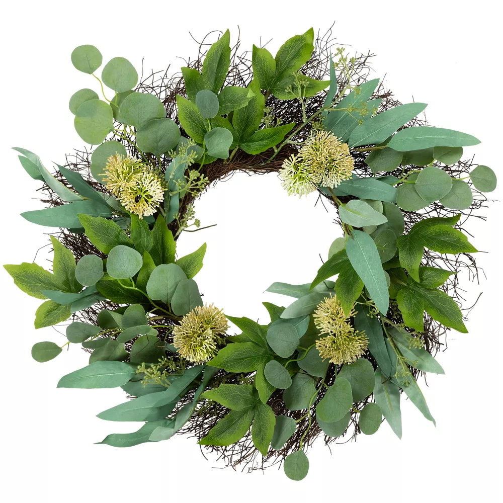 24 Inch Eucalyptus and Olive Leaf Artificial Spring Twig Wreath