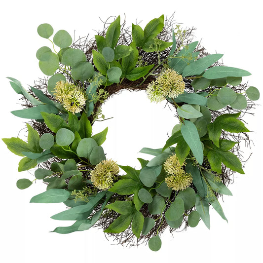 24 Inch Eucalyptus and Olive Leaf Artificial Spring Twig Wreath