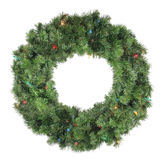 24 Inch Pre-Lit Canadian Pine Artificial Christmas Wreath with Multi-Color Lights